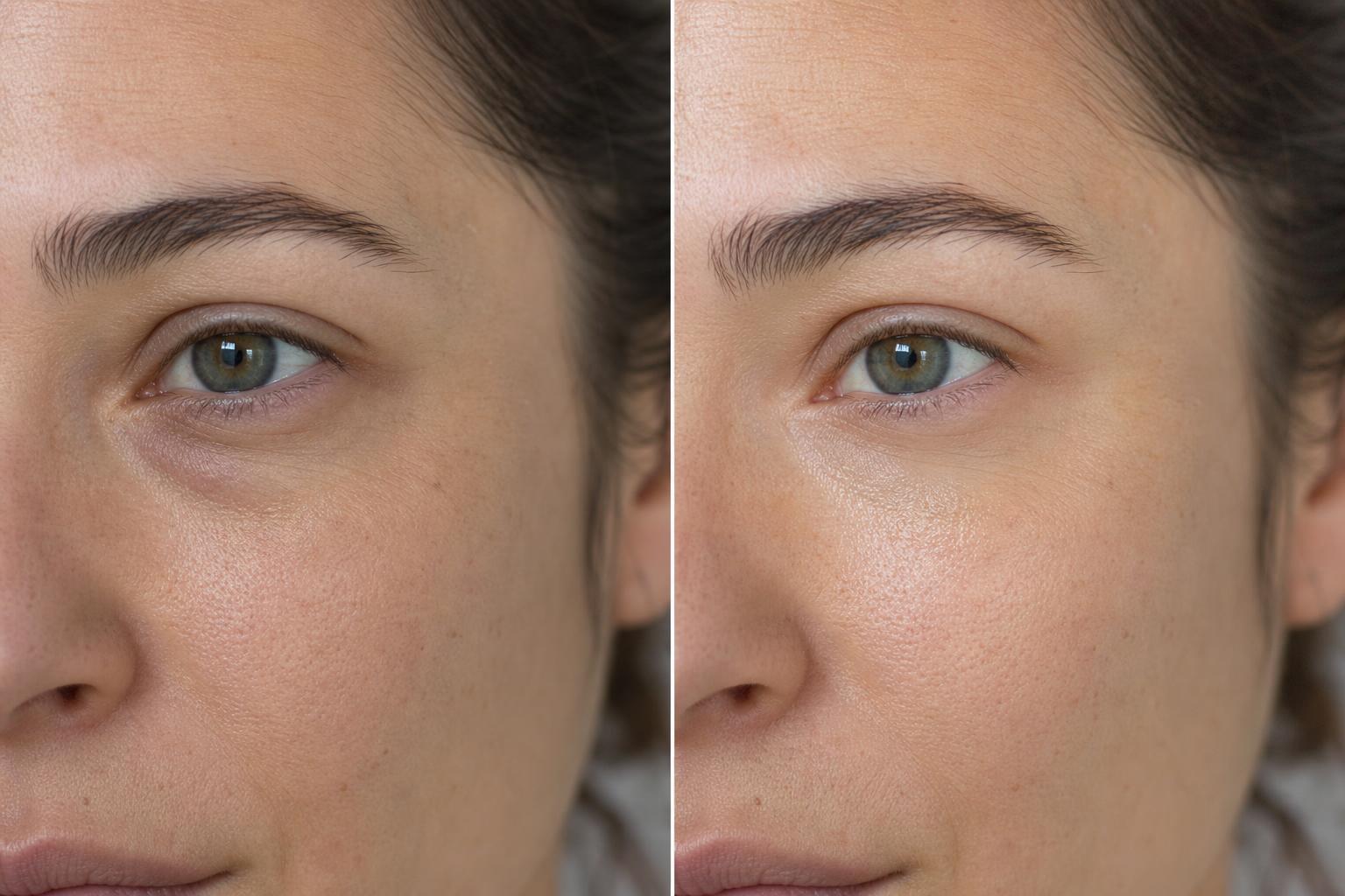 Before and after using LuminaDream collagen eye patches